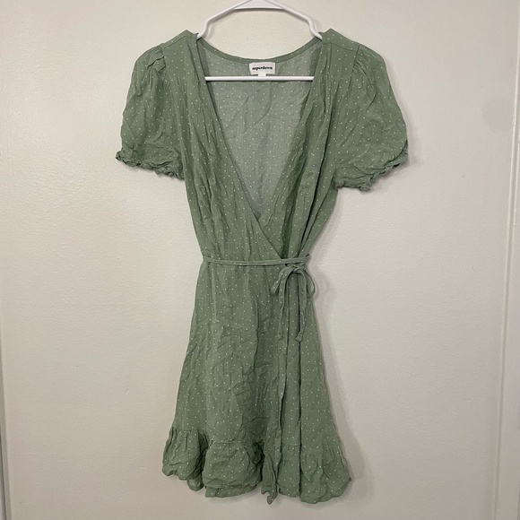 Revolve Mini Wrap Dress in Sage Polka Dot - Picture 4 of 15